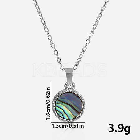 Stylish 304 Stainless Steel Pave Natural Paua Shell Flat Round Pendant Necklaces Simple Design Jewelry DP7329-1-1