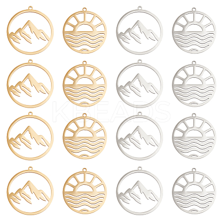 16Pcs 4 Style 201 Stainless Steel Pendants STAS-DC0012-18-1