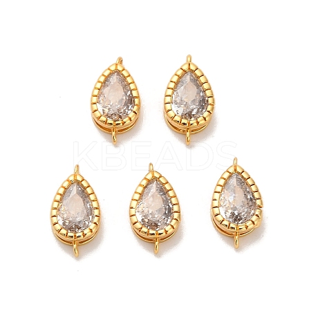Brass Pave Clear Cubic Zirconia Teardrop Connector Charms KK-H515-03B-G-1