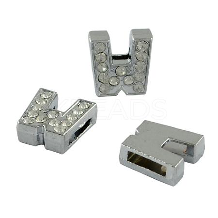 Alloy Initial Slide Charms with Grade A Rhinestones ALRI-R032-W-FF-1