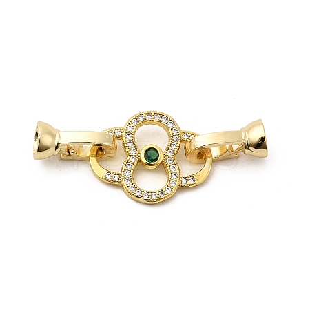 Rack Plating Brass Micro Pave Clear & Green Cubic Zirconia Fold Over Clasps KK-E034-54G-1