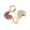 Brass Pave Green and Deep Pink Cubic Zirconia European Dangle Charms KK-P345-41G-2