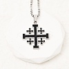Jerusalem Cross Alloy Enamel Black Pendant 201 Stainless Steel Box Chain Necklaces NJEW-Z109-01P-1