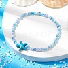 Glass Seed & Synthetic Turquoise Starfish Beaded Stretch Bracelet for Women BJEW-JB09709-01-2