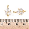 Brass Pave Clear Cubic Zirconia Leaf Links Connector Charms KK-D024-08G-3
