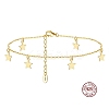 925 Sterling Silver Cable Chain Anklets with Star Charms for Women AJEW-F162-011G-3