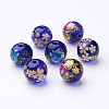 Flower Picture Transparent Glass Round Beads GFB-R004-14mm-M17-1