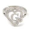 Heart with Letter & Flower Rack Plating Brass Adjustable Rings for Women RJEW-I105-05P-G-2