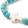 Synthetic Turquoise(Dyed) Braided Bead Bracelet with Synthetic Magnesite Cross BJEW-TA00146-02-4