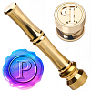 1Pc Golden Tone Brass Wax Seal Stamp Heads with Bamboo Stick Shaped Handles STAM-CP0001-05P-1
