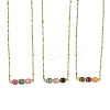 Natural Multicolor Tourmaline Faceted Cube Beads Pendant 304 Stainless Steel Satellite Chain Necklacs for Women NJEW-JN06541-01-3
