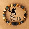 Twelve Constellations Natural Tiger Eye & Picture Jasper & Rhyolite Jasper Round & Column Beaded Stretch Bracelets for Women Men WG6FA5D-08-1