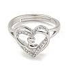 Heart with Letter Rack Plating Brass Micro Pave Clear Cubic Zirconia Adjustable Rings for Women RJEW-I105-01P-E-2