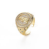 Colorful Cubic Zirconia Flat Round with Jesus Wide Band Cuff Ring RJEW-N035-081-NF-3