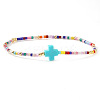 Bohemian Cross Charm Glass Seed Bead & Brass Beads Stretch Bracelet for Women SA4132-7-1