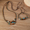 Wood & Alloy & Wax Cord Beaded Necklace & Braided Bead Style Bracelets Sets FS-WG2541A-01-1