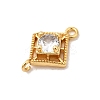 Brass Pave Clear Cubic Zirconia Rhombus Connector Charms X-KK-P340-43G-2