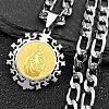Flat Round with Virgin Pattern 201 Stainless Steel Pendant Necklaces for Men Women NJEW-K283-20G-1