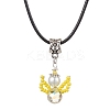 Glass Seed Beads & Glass Pearl Angel Pendant Necklaces NJEW-MZ00056-02-1