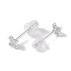 Rhodium Plated Clover 999 Fine Silver Cubic Zirconia Stud Earrings for Women EJEW-S215-16P-3