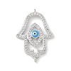 Brass Micro Pave Cleear Cubic Zirconia Evil Eye Hamsa Hand Connector Charms KK-C086-15A-P02-1