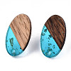 Transparent Resin & Walnut Wood Stud Earring Findings MAK-N032-005A-F01-2