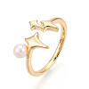 Brass & Natural Pearls Adjustable Open Cuff Rings for Women PEAR-N020-07I-1