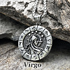 Flat Round with Engraved Twelve Constellation Alloy Pendant Necklace for Women Men WG25F4B-05-1