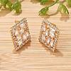 Rhombus Brass Micro Pave Clear Cubic Zirconia Stud Earrings for Women EJEW-G428-05G-3