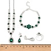 Teardrop Alloy Rhinestone Bracelets & Stud Earrings & Necklaces & Rings Set for Women SJEW-M102-02S-01-3
