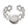 Hollow Flower 304 Stainless Steel Cuff Ring Components STAS-P454-03A-P-2
