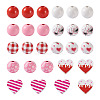 120Pcs 9 Styles Valentine's Day Painted Natural Wood Beads WOOD-KS0001-20-2