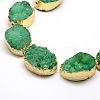 Golden Plated Dyed Oval Natural Druzy Quartz Crystal Beads Strands G-F144-06-3