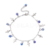 Handmade Evil Eye Lampwork & 304 Stainless Steel Cross Tassel Bar Link Chain Anklets for Women AJEW-AN00741-02-2