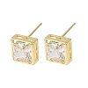 Brass Micro Pave Clear Cubic Zirconia Stud Earrings EJEW-C174-02B-G-4