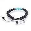 Natural Lava Rock and Non-Magnetic Synthetic Hematite Beads Braided Bead Bracelets BJEW-JB03975-03-3