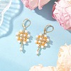 Flower with Cross 304 Stainless Steel Earrings Glass Seeds Leverback Earrings EJEW-MZ00507-01-1
