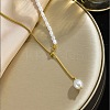 Stainless Steel & Imitation Pearl Beaded Tassel Rice Bead Pendant Y Lariat Necklaces for Women YR7767-3
