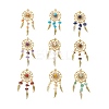 9Pcs 9 Styles Natural & Synthetic Mixed Chip Stone Alloy Woven Web/Net with Feather Big Pendants PALLOY-JF04033-1