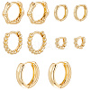 5 Pairs 5 Style Rack Plating Round Brass Hoop Earrings for Women EJEW-BBC0001-98-1
