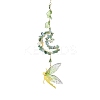 Wire Wrapped Natural Green Aventurine & Aquamarine Chip & Brass Moon Hanging Ornaments HJEW-TA00216-1