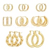 16Pcs 8 Style Ring & Rectangle & Twist Alloy & Brass Hoop Earrings Sets EJEW-FI0001-41-1