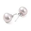 Natural Pearl Round Bead Stud Earrings EJEW-E298-01G-03P-2