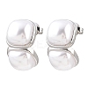 304 Stainless Steel & ABS Imitation Pearl Square Stud Earrings EJEW-Z155-02P-4