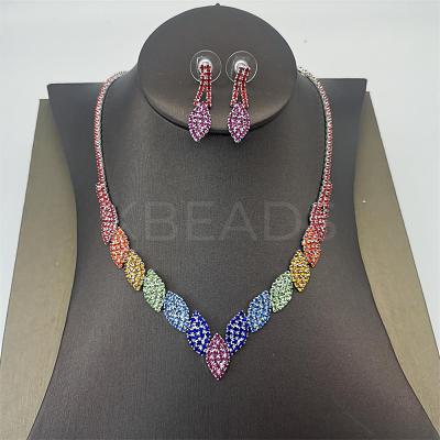 Horse Eye Alloy Rhinestone Chain Necklaces & Stud Dangle Earrings Sets FS-WG777BF-01-1