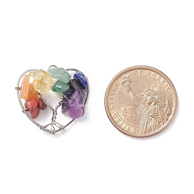 Chakra Natural Gemstone Chip Pendants PALLOY-JF01493-02-1