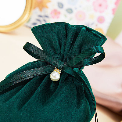 Velvet Jewelry Bags with Drawstring & Plastic Imitation Pearl TP-CJC0001-03B-1