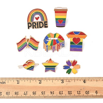 8Pcs 8 Styles Pride Rainbow Theme Enamel Pins JEWB-FP0001-03-1