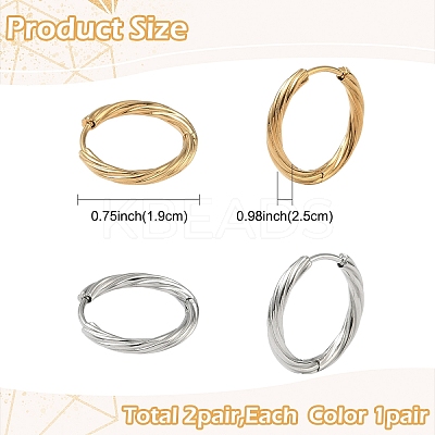 2 Pairs 2 Colors 304 Stainless Steel Twist Hoop Earrings for Women EJEW-YW0001-15-1