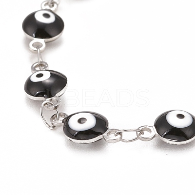 Enamel Oval with Evil Eye Link Chains Bracelet BJEW-P271-04P-03-1